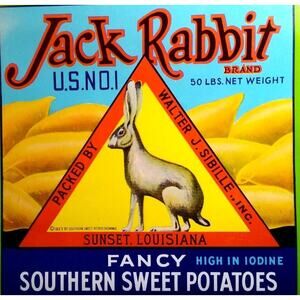 Jack Rabbit 1923 Sweet Potatoes Crate Label Bunny Art Original Vintage 1920's